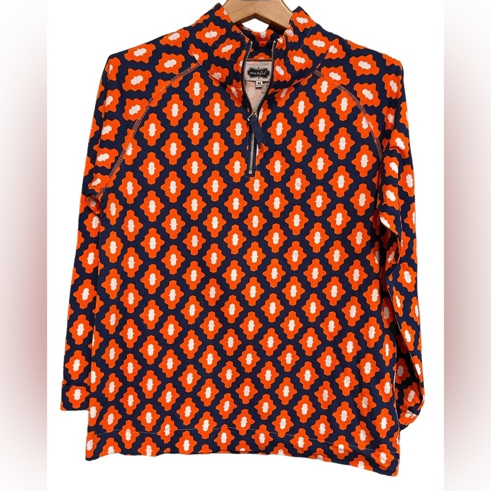 🔥🧡NWT Mudpie women’s 1/4 zip top size M. Orange and navy w/ silver zipper!